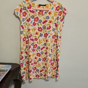 Gudrun Sjoden Cream and Pink Sundress Casual Cap Sleeve